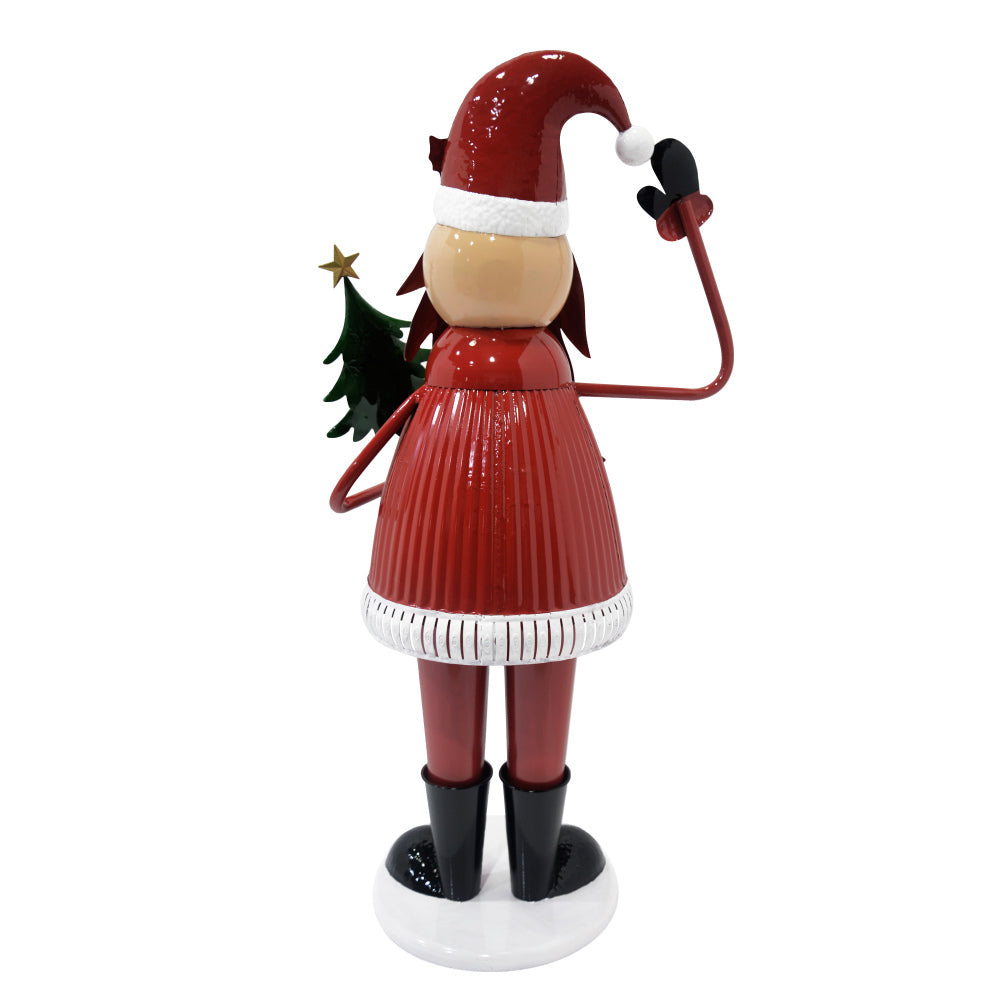Cheerful Santa Claus Holding Tree and Waving