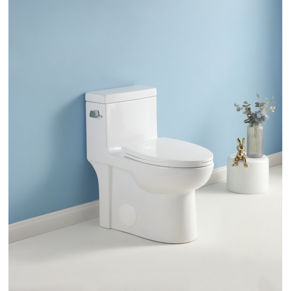 1.28 GPF One Piece Toilet Single Flush , Water-Saving Elongated Comfort Height Floor Mounted, Soft Closing Seat, 1000 Gram Map Flushing Score Toilet, Gloss White 23T03-GW