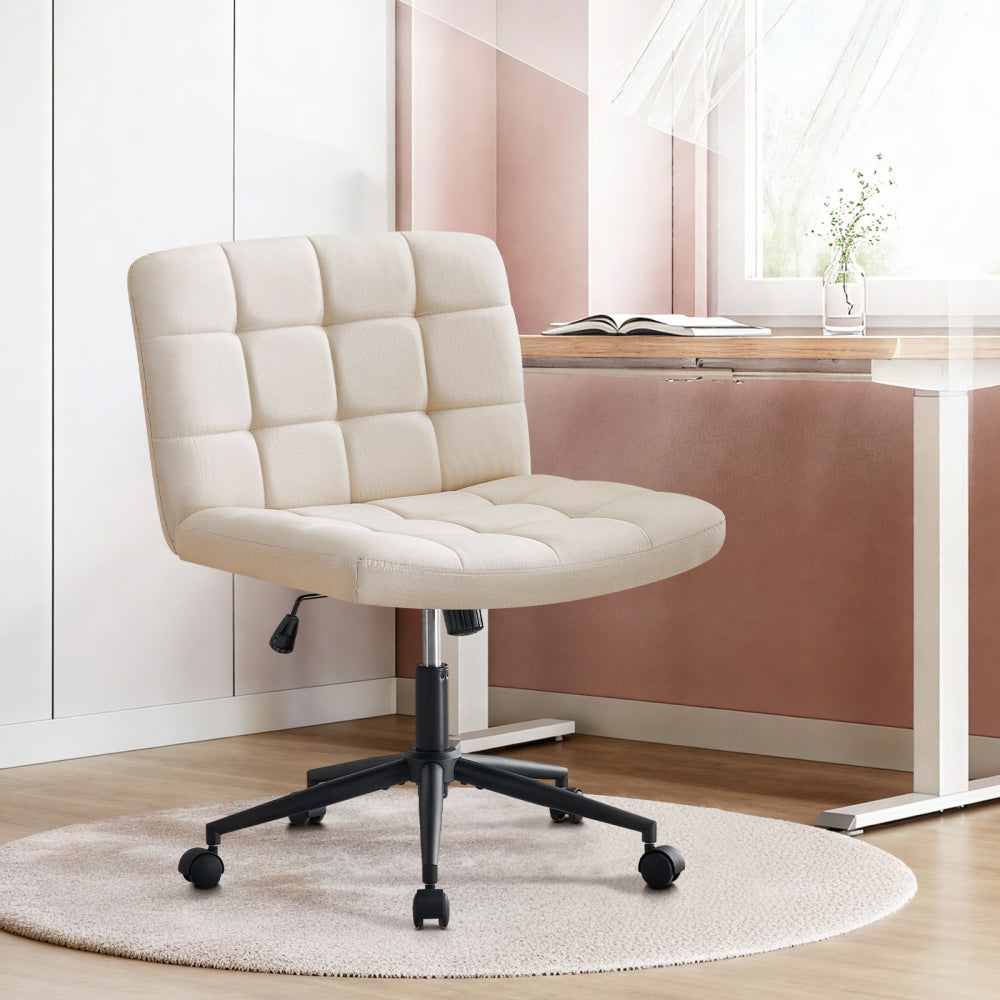Homw Office Desk Chair with Wheels, Armless Desk Chair with Lumbar Support, Adjustable Height 360° Rolling Swivel Computer Chairs for Home Office Study Room, Linen, Beige