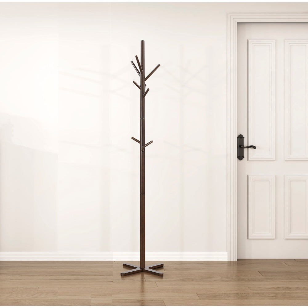 Dark Brown Finish Classic Coat Rack Solid Wood, 10 Hooks Coat Hanger Stand Entryway Home Furniture 1pc