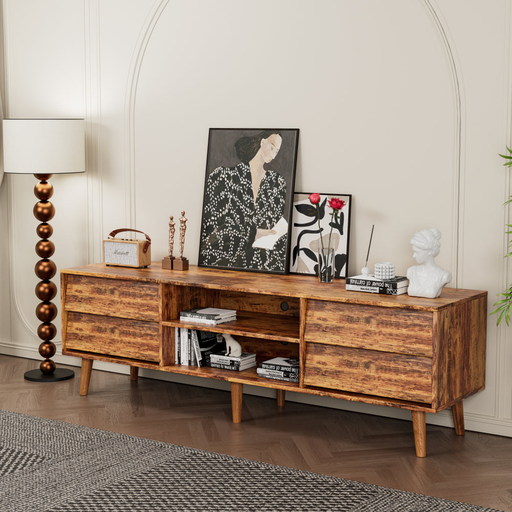 63 Inch TV Stand Features Vintage-style and Bevel Design, TV Stand with Drawers, Entertainment Center for Living Room Bedroom, TV Media Console