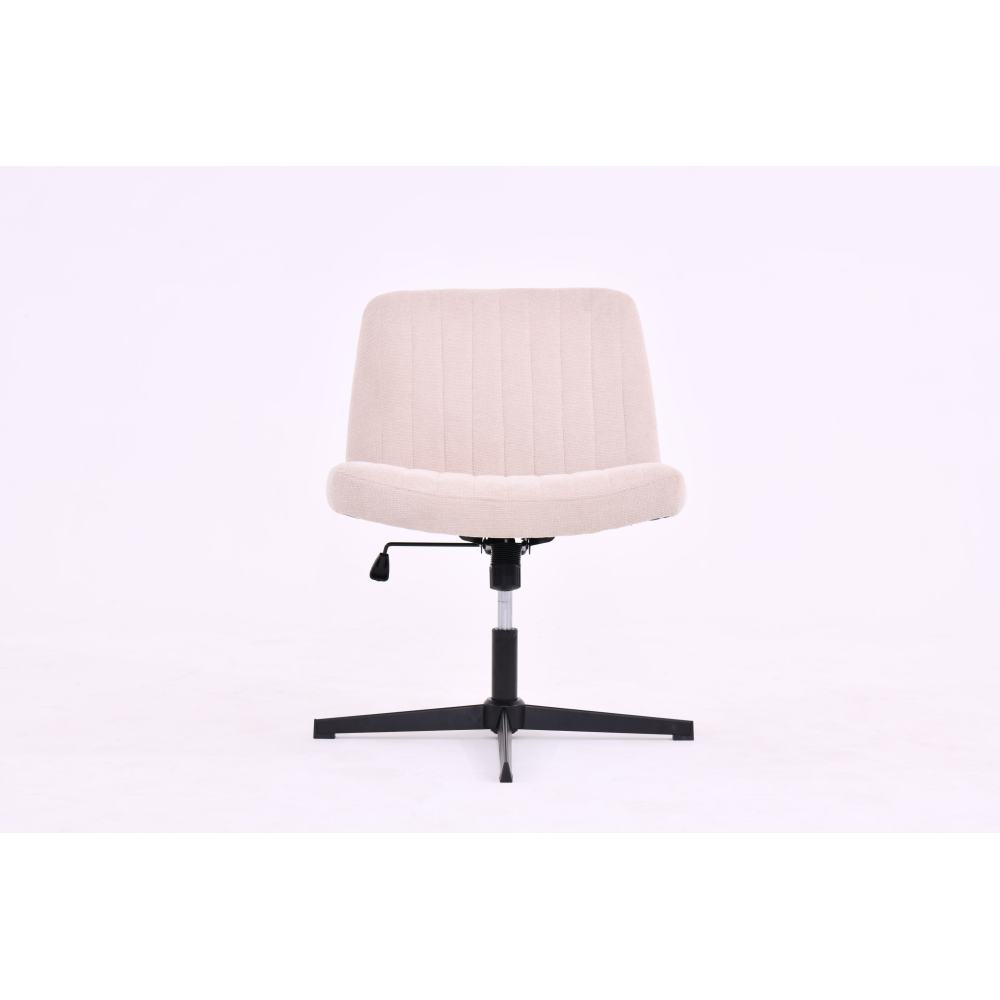 Cross Legged Office Chair, Wide Comfty Desk Chair, Fabric Vanity Home Chair No Wheels Armless Computer Task Chair, Swivel and Height Adjustable