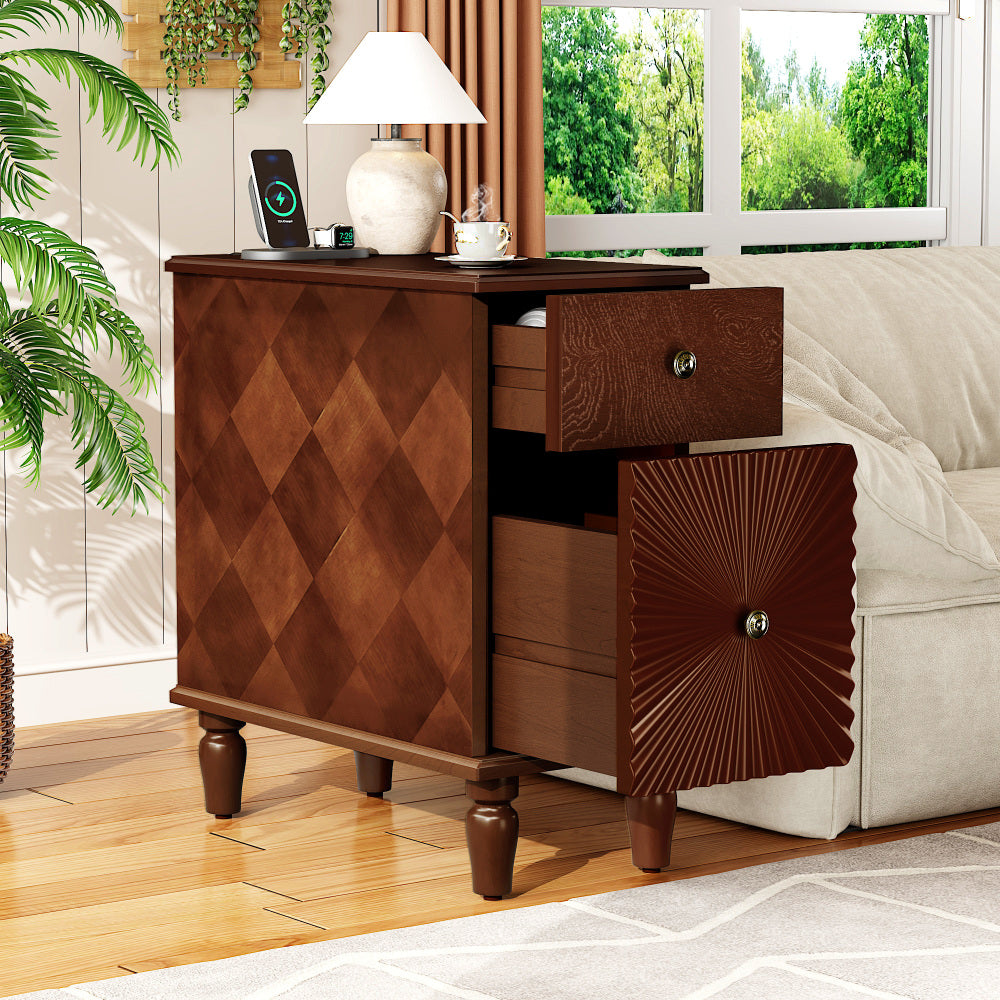 2 Drawer Modern Sofa Side Table, Narrow Side Table, Slim Nightstand for Living Room, Bedroom(Expect Arrival Date 2025/4/16)