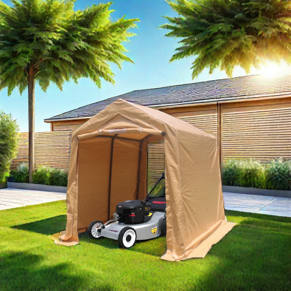 7x8 ft Outdoor Portable Gazebo Storage Shelter Shed with 2 Roll up Zipper Doors & Vents Carport for Motorcycle Waterproof and UV Resistant Anti-Snow Portable Garage Kit Tent, Sand