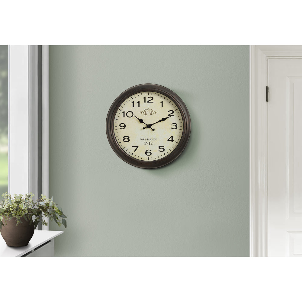 Clocks, 16" Round, Wall Clock, Antique Brown, Transitional