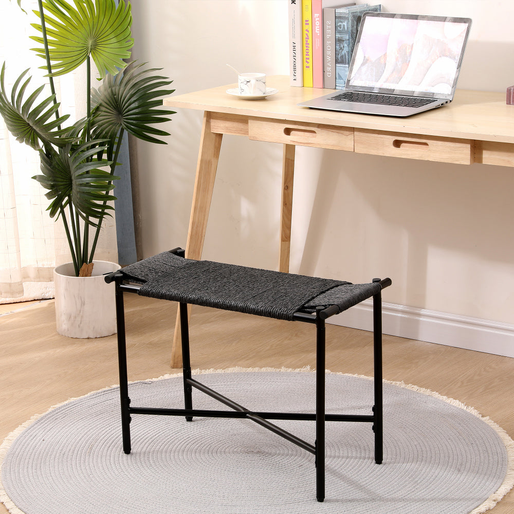 Foot Rest Shoes Stools Handwoven Paper Rope Ottomans for Entryway, Living Room, Bedroom & Office (Black)