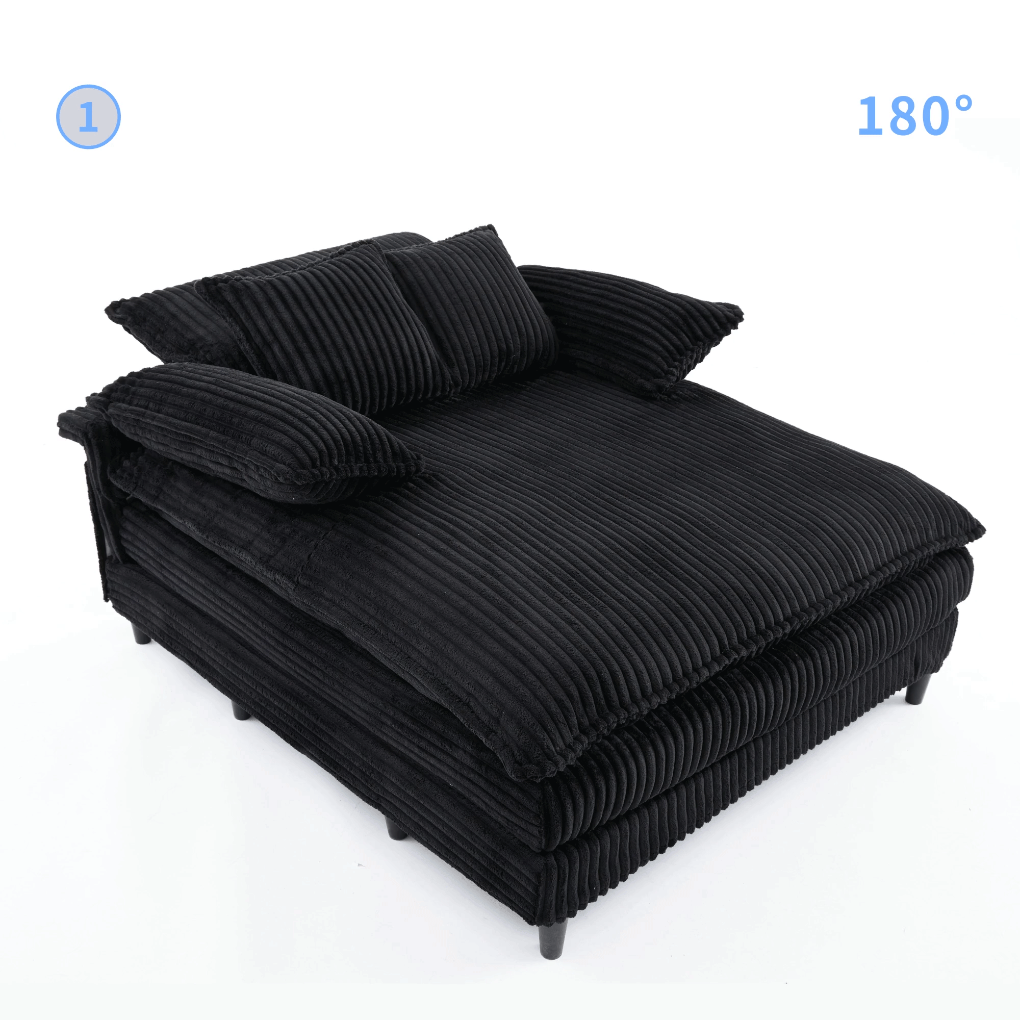 [NEW ARRIVED] [VIDEO PROVIDED] 54.75" W Oversized Chaise Lounge Chair,Fluffy cushioned sofa bed,Deep Seat,Corduroy,2 Pillows,4 gears can be adjusted,Leisure Sleeper Sofa Chair for Living Room, Black
