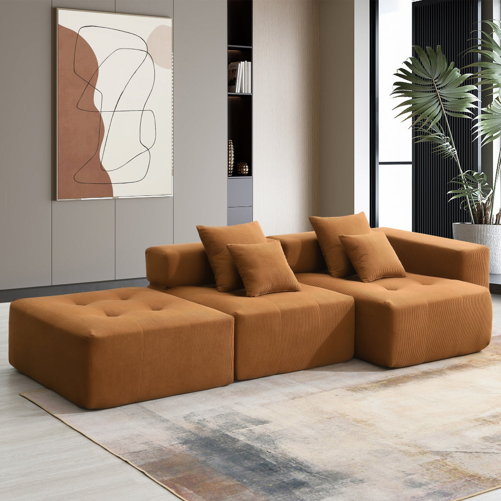 109*68" Modular Sectional Living Room Sofa Set, Modern Minimalist Style Couch, Upholstered Compressed Sofa for Living Room, Bedroom, Salon, 2 PC Free Combination, L-Shape, Cream