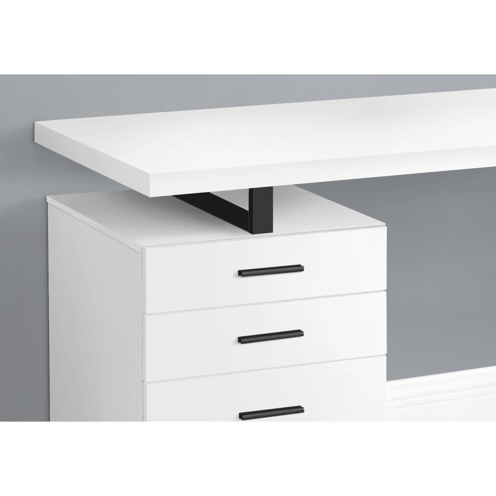 Computer Desk, Home Office, Laptop, Left, Right Set-up, Storage Drawers, 48"l, Work, White Laminate, Black Metal, Contemporary, Modern