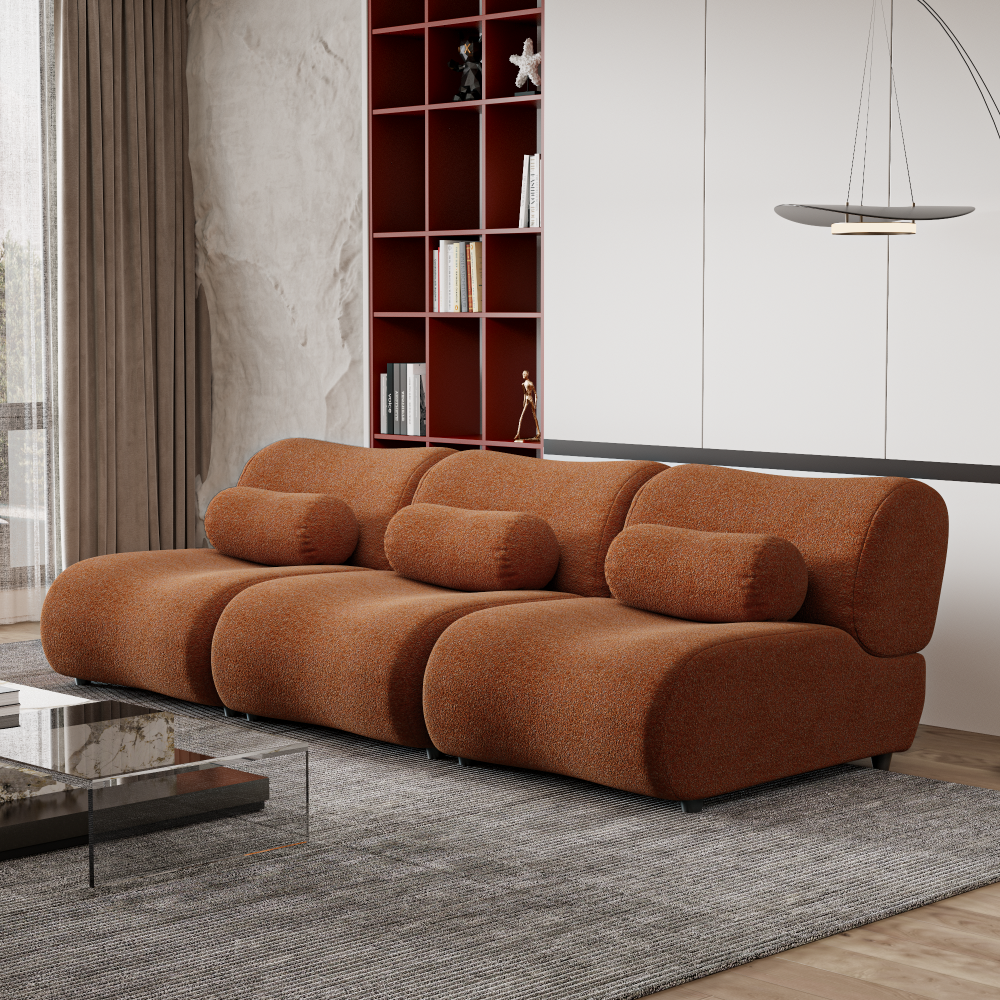 Contemporary Green Modular Sofa with Plush Chenille Upholstery - 3-Seat Sectional with Deep Seating & Soft Backrest - Perfect for Living Room Decor