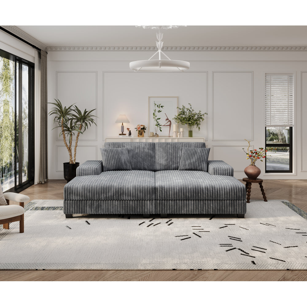 Convertible U-shaped Combination Sofa, Corduroy Fabric, Modern Comfortable Large Size 4 Seat Sofa, Living Room Double Lounge Chair ,Green