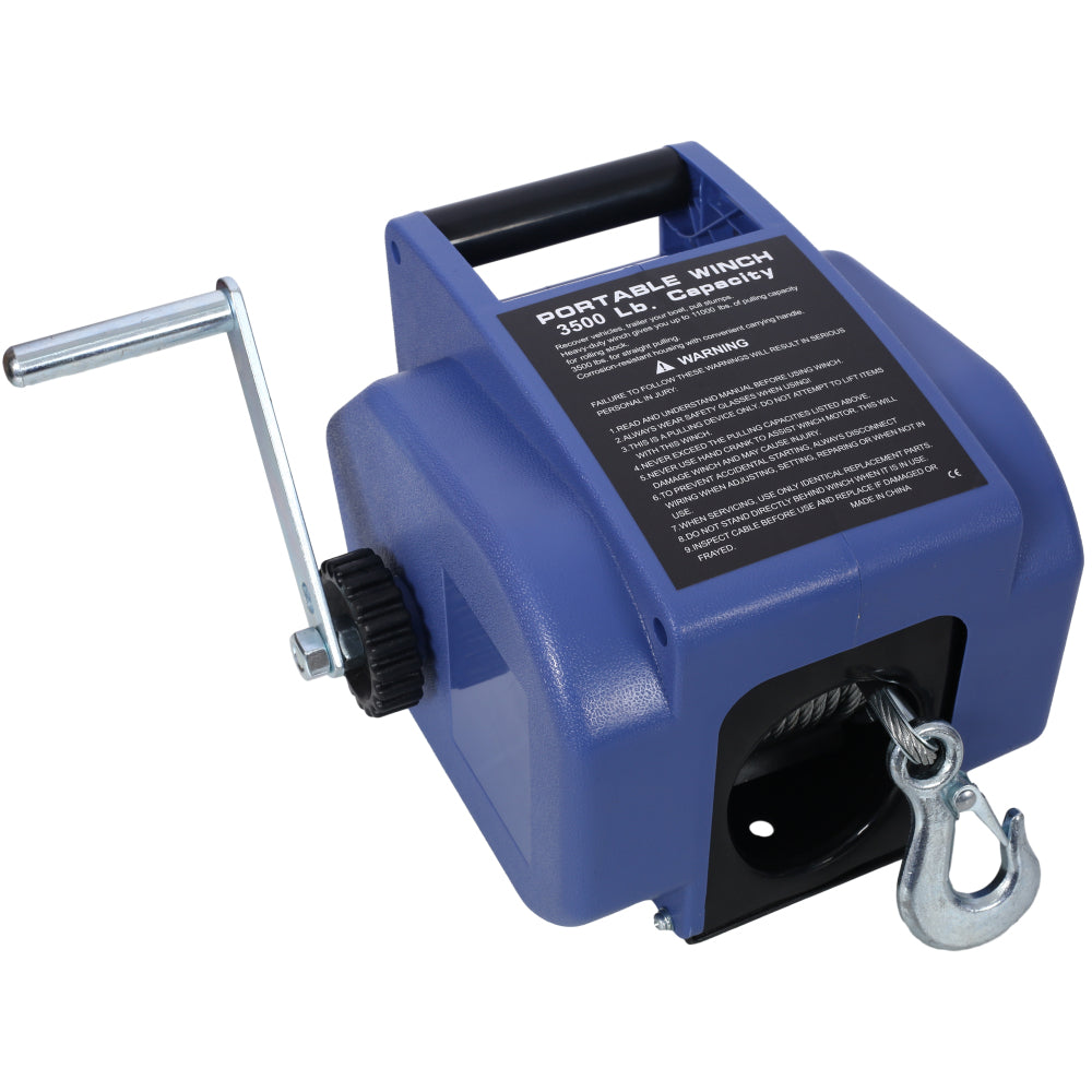 12v 3500lbs Trailer Winch,Reversible Electric Winch, for Boats up to 6000 lbs.Galvanized Wire Rope,with extra pulley hook,power in and power out,with manual function.blue plastic casing