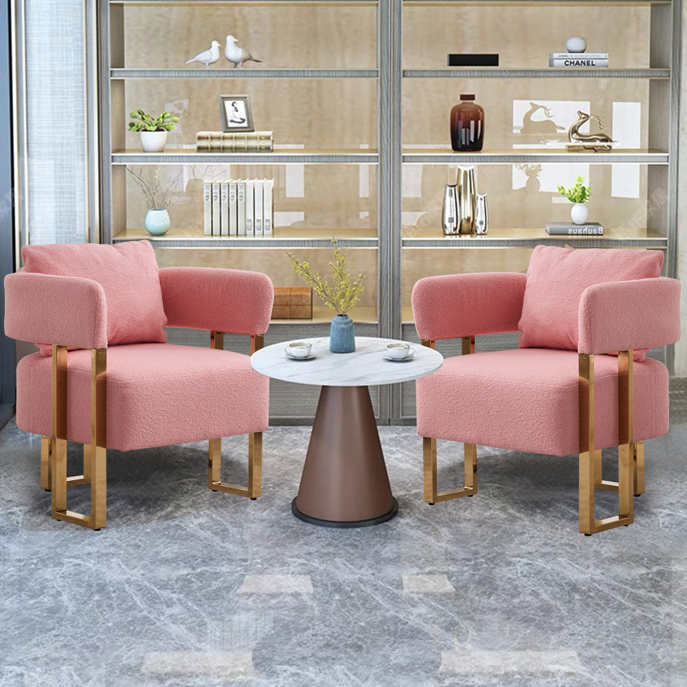 TS Modern decorative chair, living room side chair with gold metal legs, no wheels, suitable for dressing area, reception room, office,Teddy fleece upholstered metal foot sofas 2PCS White