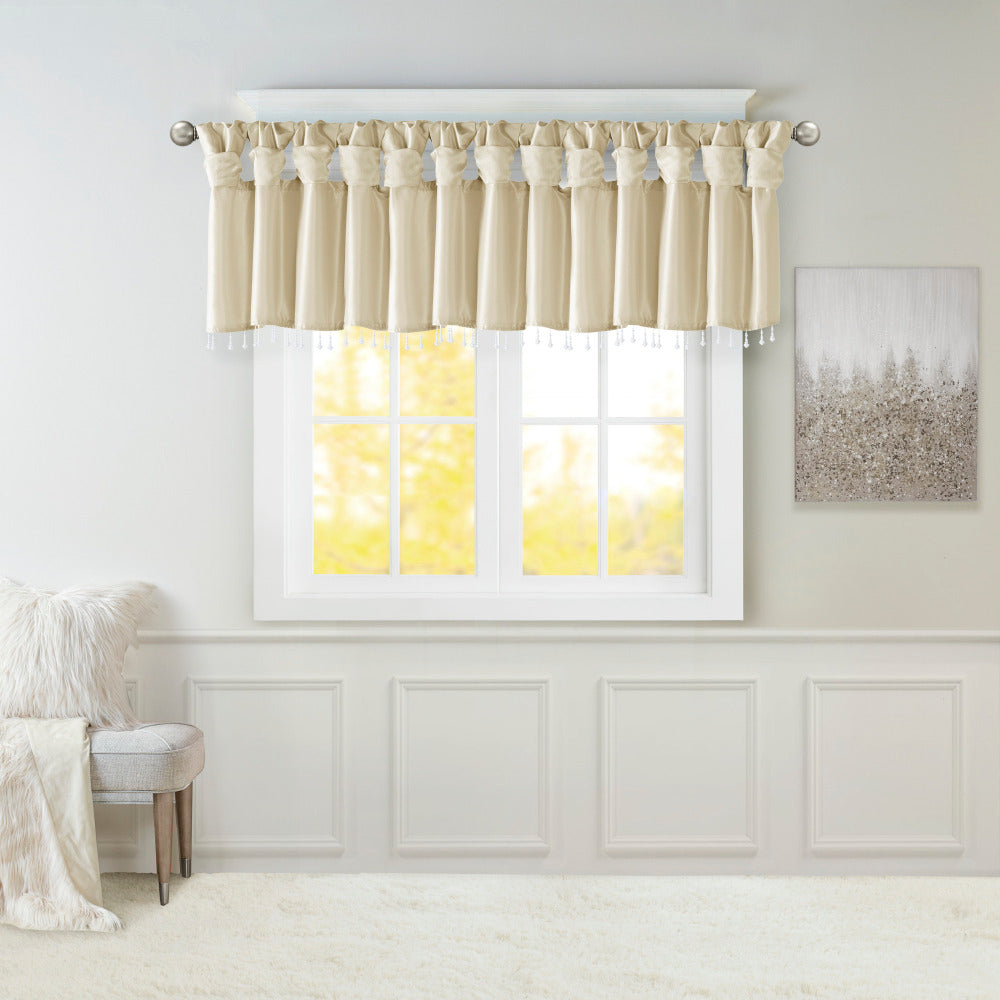 Lightweight Faux Silk Valance With Beads Champagne 50x26"