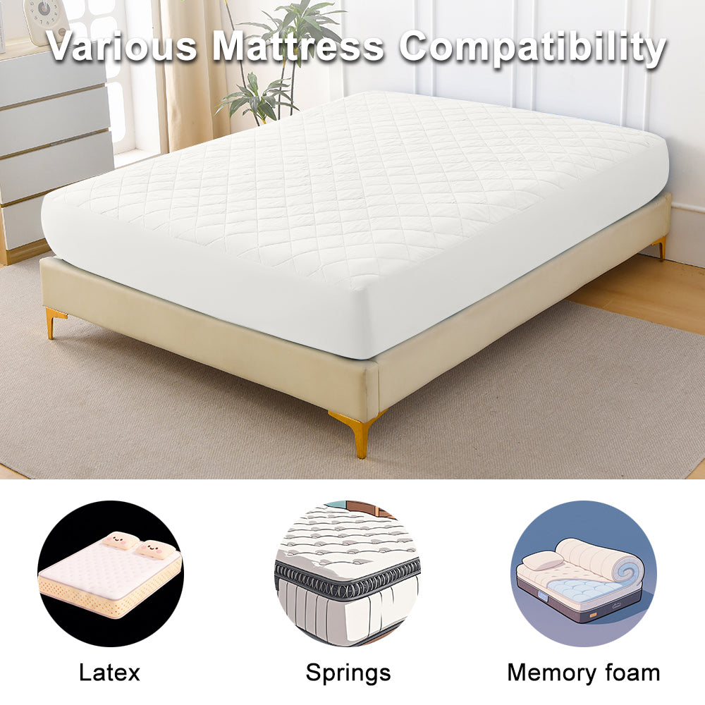 Diamond Grid Ultrasonic Waterproof Mattress Protector White Size F