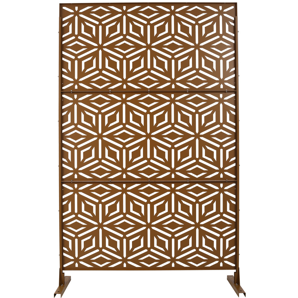 Outdoor & Indoor Privacy Screen Metal Privacy Screen 76" H×48" W, Freestanding Decorative Privacy Screen for Deck Balcony Patio, Privacy Fence Panels for Outside Lawn Garden PS115 BROWN