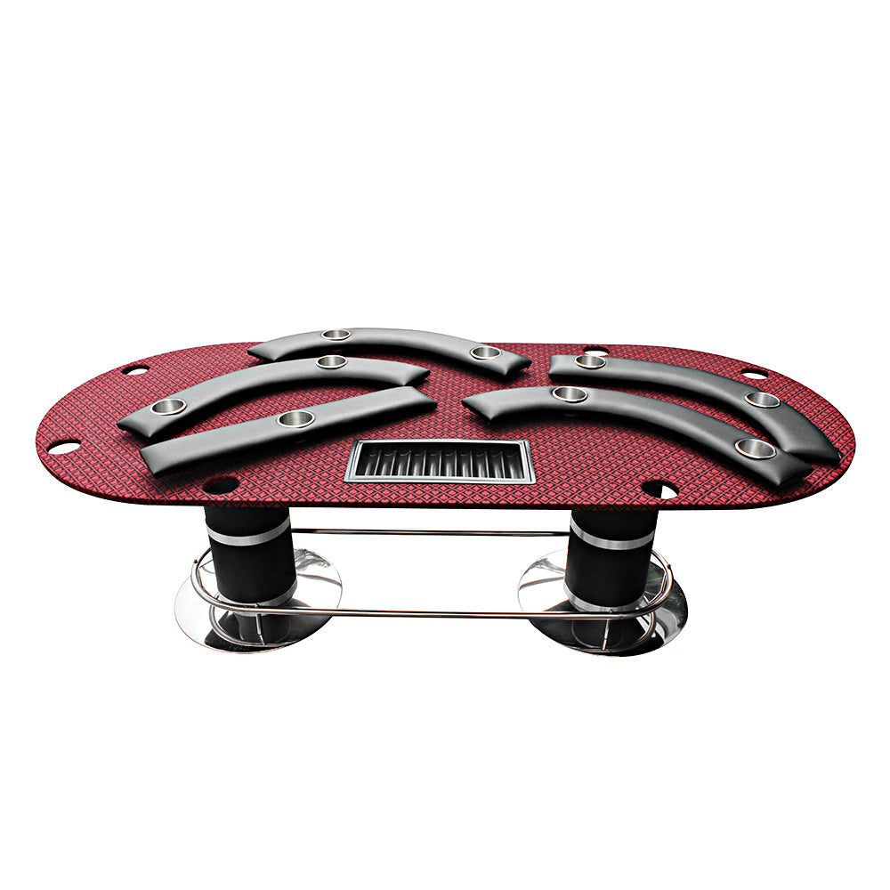 96 inches Poker Table Model 18755 Red with Cup Holders and Chips Tray