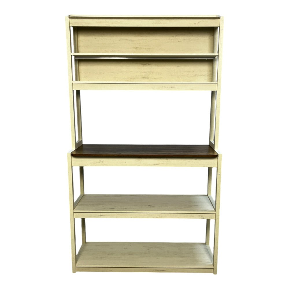 39.37" White and Rustic Brown color 5-Tier Bakers Rack for Kitchen with Storage, Coffee Bar, Kitchen Shelves,  Microwave Stand