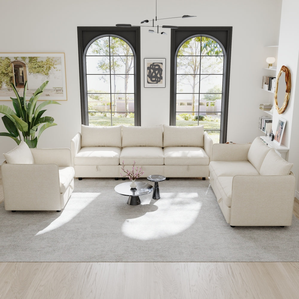 Armless Seat for Modular Sectional Sofa, Convertible Sofa Seat With Storage, Sleeper Sectional Sofa Set, Fabric Flexible Modular Combinations for Living Room(2PCS)