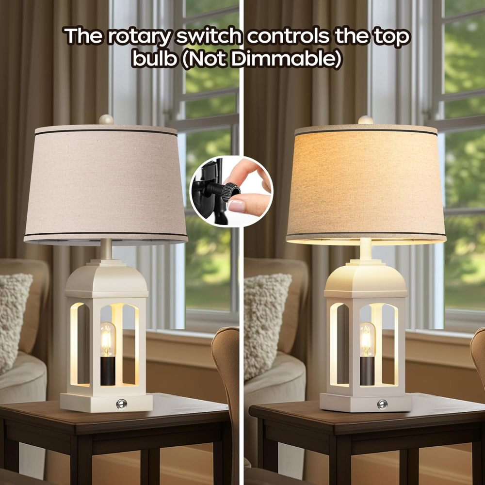 Table Lamp for Living Room, Farmhouse Lamps Set of 2 with USB A+C and Nightlight, 26" Rustic Bedside Lamps with 3-Way Dimmable, Touch Nightstand Lamp for Bedroom, White