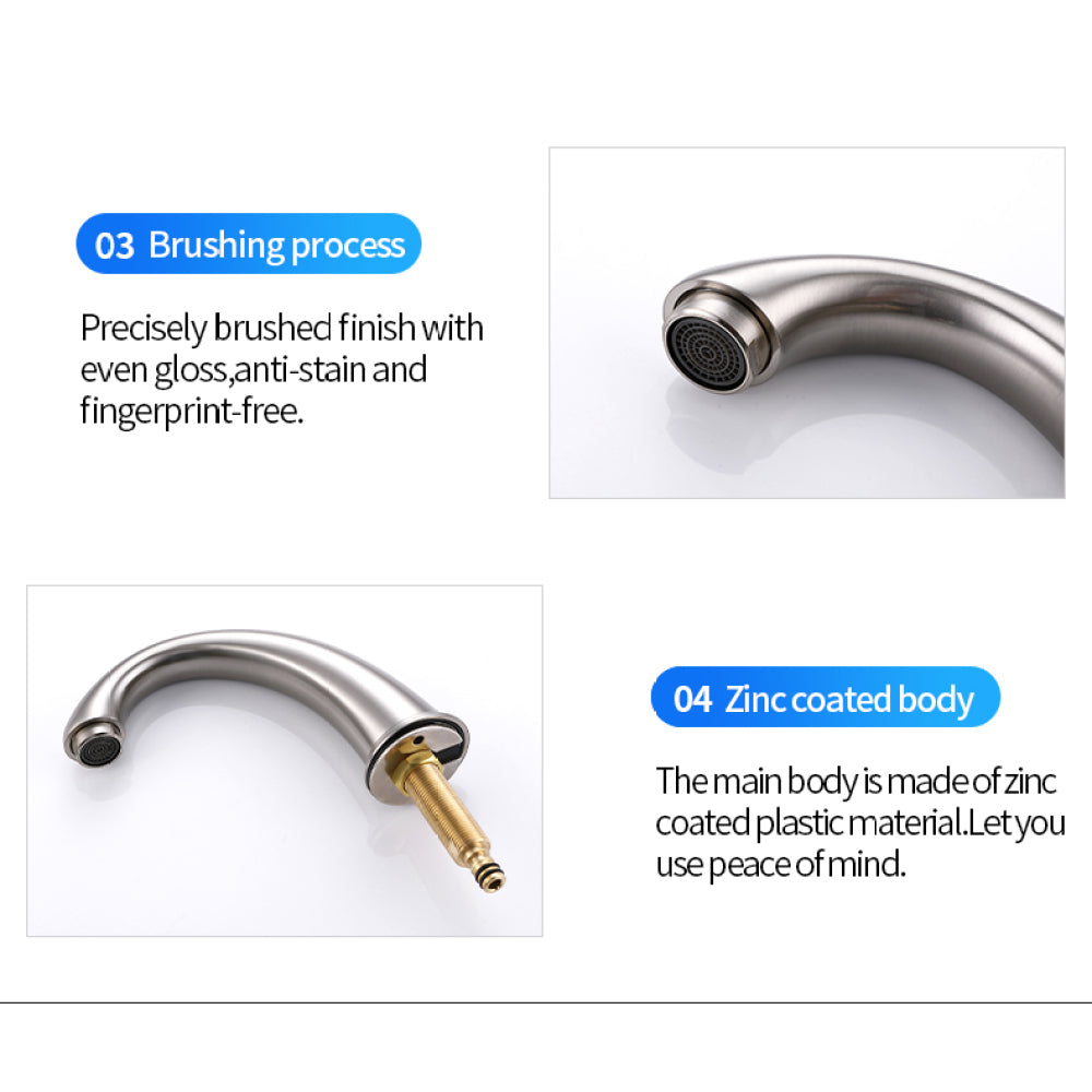 Brushed Nickel Widespread Bathroom Faucet, Waterfall Bathroom Faucets for Sink 3 Hole, 2-Handles Modern Vanity Faucet with Pop Up Drain Assembly and Lead-Free Supply Hose,8-Inch