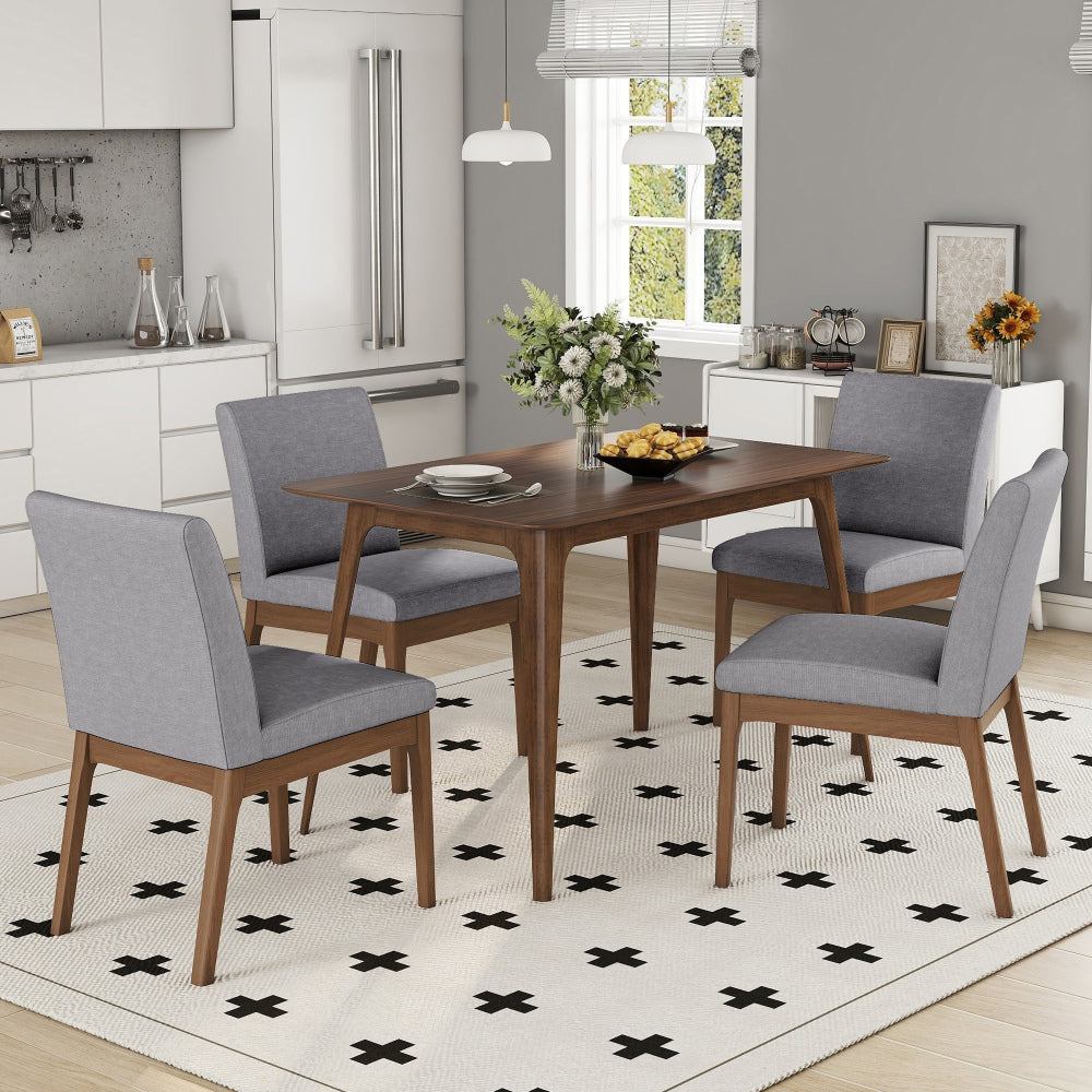 5-Piece Dining Table Set with One Solid Wood Frame Table and 4 Upholstered Chairs for Dining Room (Walnut+Light beige)