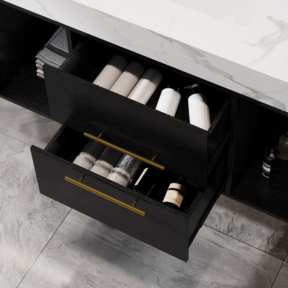 39.4" Bathroom Vanities with Ceramic Sink,Floating Bathroom Vanity,Wall Mounted Storage Cabinet with 2 Drawers and 2 Storage Spaces,Modern Bathroom Sink Cabinet with Metal Handles