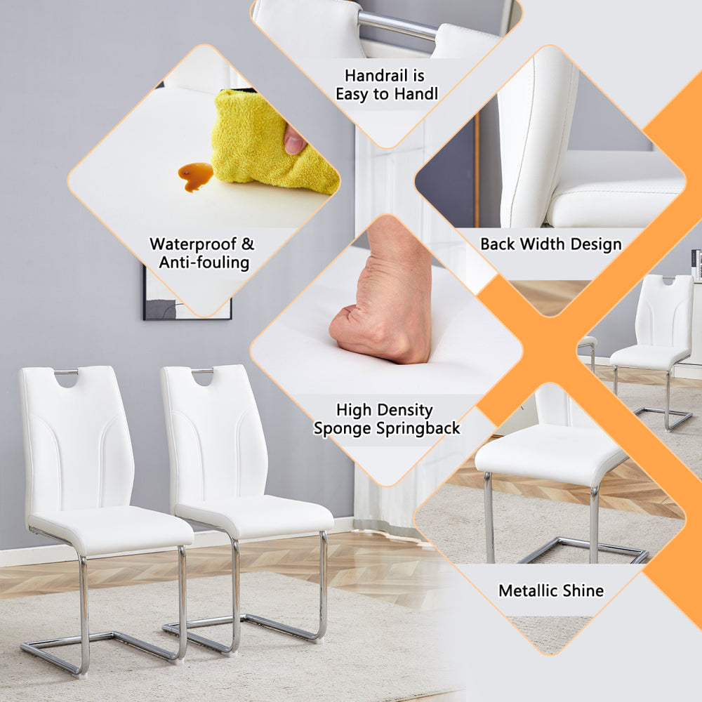 White PU Dining Chair Set.Uniquely designed white dining chairs. PU material, paired with silver metal chair legs. Suitable for offices, restaurants, kitchens, conference rooms, etc.(Set of 6)