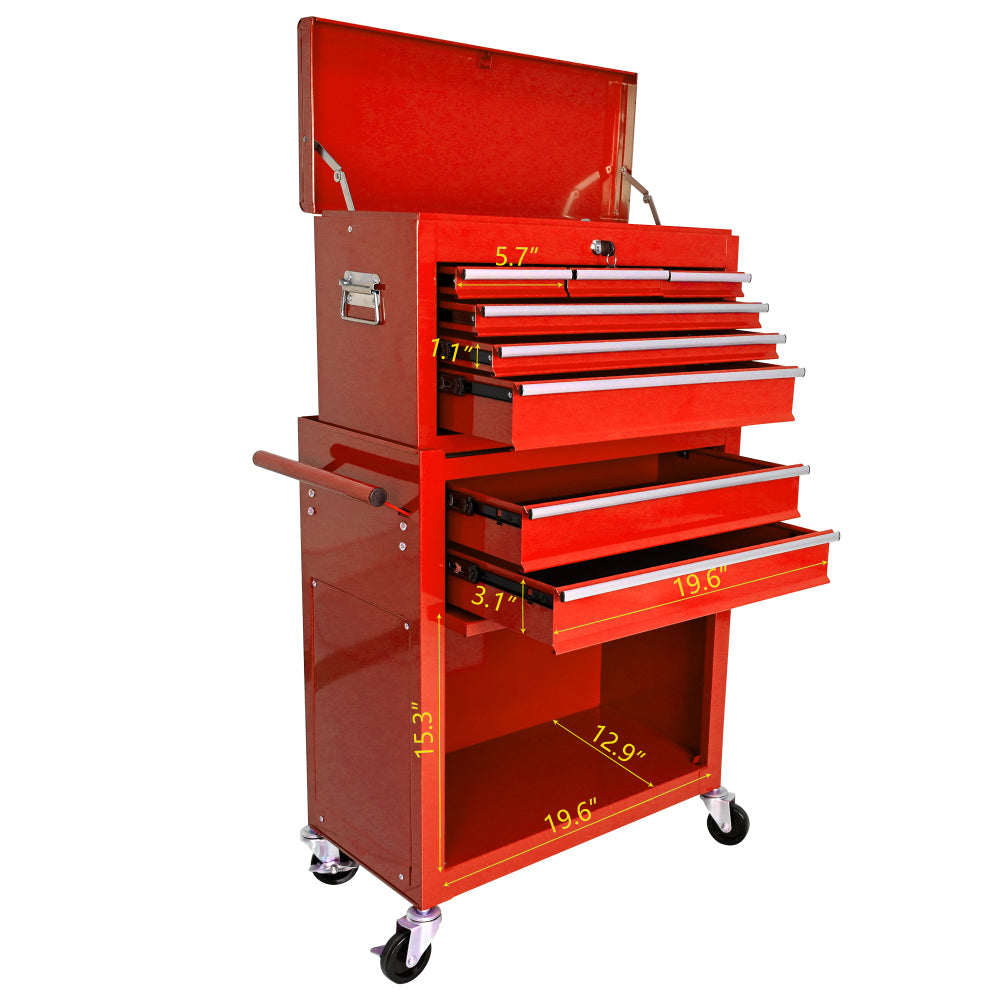 High Capacity Rolling Tool Chest with Wheels and Drawers, 8-Drawer Tool Storage Cabinet--RED