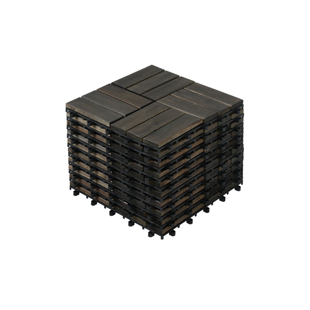 Acacia Wood Interlocking Deck Tiles Checker Pattern, 10PCS 12" x 12" Square Dark Brown Acacia Hardwood Outdoor Flooring for Patio, Bancony, Pool Side,...