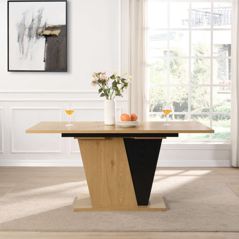 61.81 (46.46) inch Extendable Dining Table with Built-in Storage, Modern Wooden Table with Sturdy Metal Frame and MDF base, Adjustable Tabletop for Home Kitchen, Dining Room, and Office Spaces.