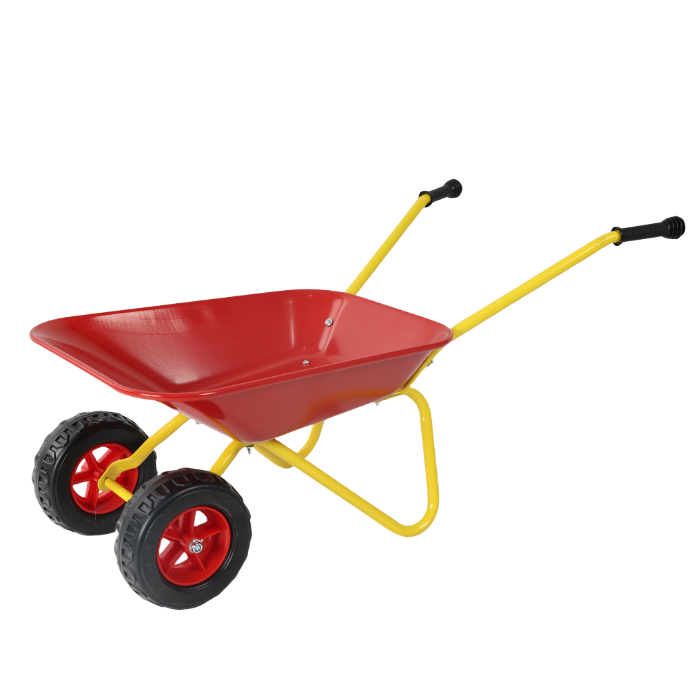 Children's metal trolley, children's trolley, children's heavy vehicle, metal structure two-wheeled trolley, steel pallet, can be used in gardens, loading leaves, soil, sand, etc. (red)