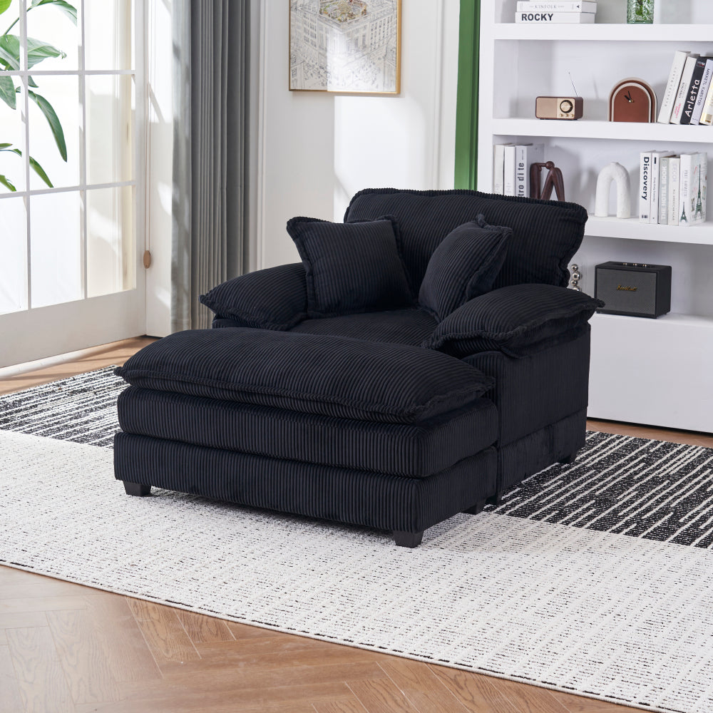 56.3 Inch Corduroy single sofa With  2 toss pillows and a ottoman ,Comfy Sofa- Deep Seat Couch for Living Room