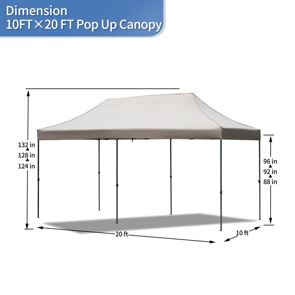 TREXM 10x20 Pop Up Canopy Tent with 6 Sidewalls, Heavy Duty Party Tent, UV and Waterproof Protection, 3 Height Adjustable Outdoor Canopy Tent with Roller Bag for Weddings, Events, and Beach, Khaki