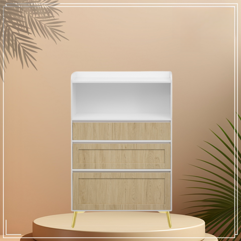 Modern Design Three Drawer Storage Cabinet,Bedroom Clothes Storage Can Be Used in Dining Room, Kitchen, Bedroom. White Solid Wood Frame