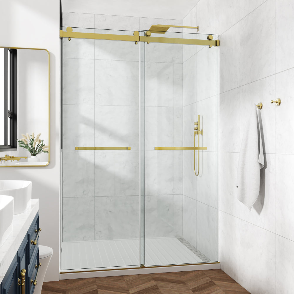 60*72" Frameless Double Sliding Shower Door, Double Shower Door, 3/8″ (10mm) SGCC Tempered Glass, Stainless Steel