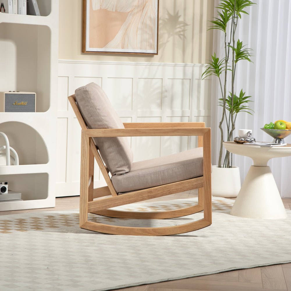 Upholstered  Accent Glider Chair,Rubberwood Frame in Natural, Khaki