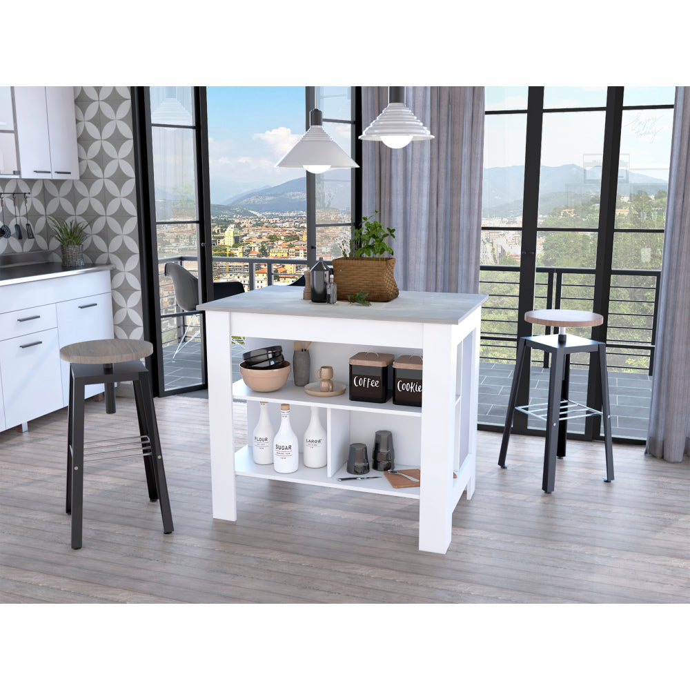 Brooklyn  Kitchen Island, Three Concealed Shelves