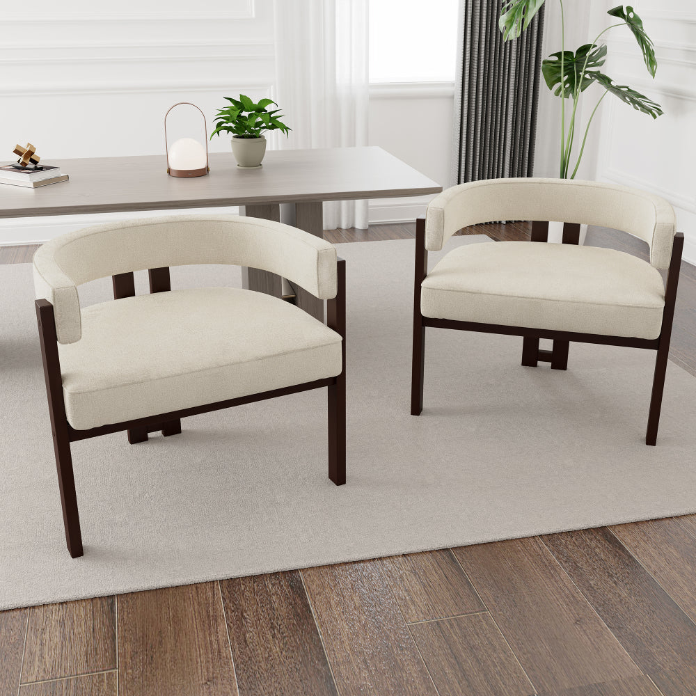 Modern Accent Chair Chenille Upholstered Armchair with Open Back 3 Legs Barrel Dining Chair Comfy Side Chair for Living Room/Bedroom/Dining Room Set of 2 (Emerald)