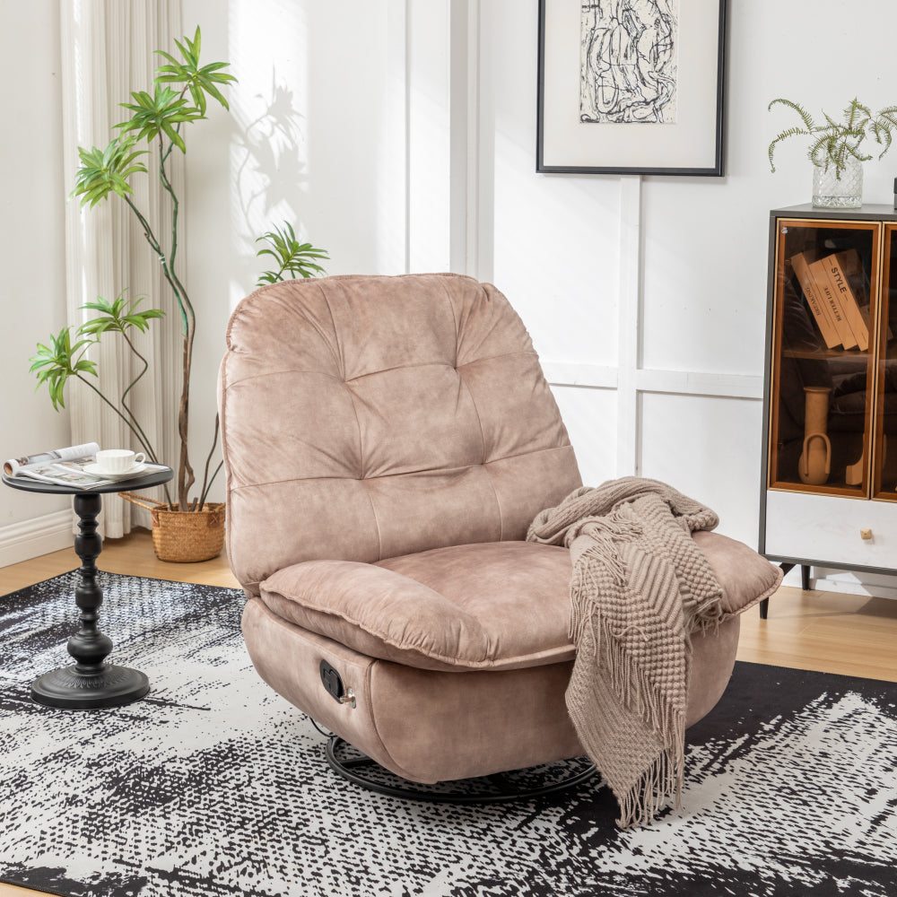 Natural brown recliner, reclining lazy chair, mobile phone holder, large and comfortable reading chair, swivel gliding rocking chair, gold-stamped velvet