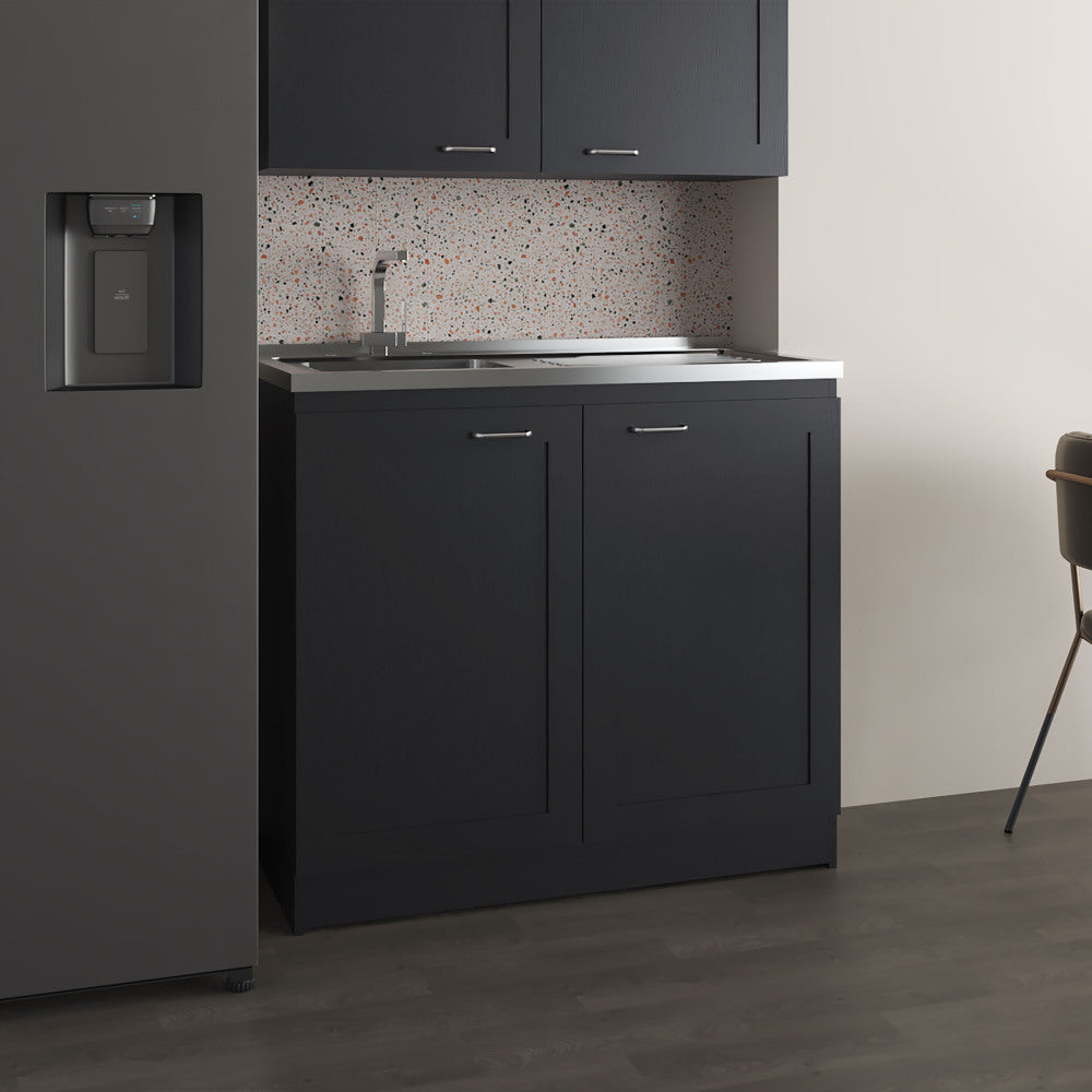 Zurich 39" Wide Utility Sink, Base Cabinet Two-Door Cabinet With Two Shelves, Stainless Steel Sink, Laundry Room, Garage Sink, Black