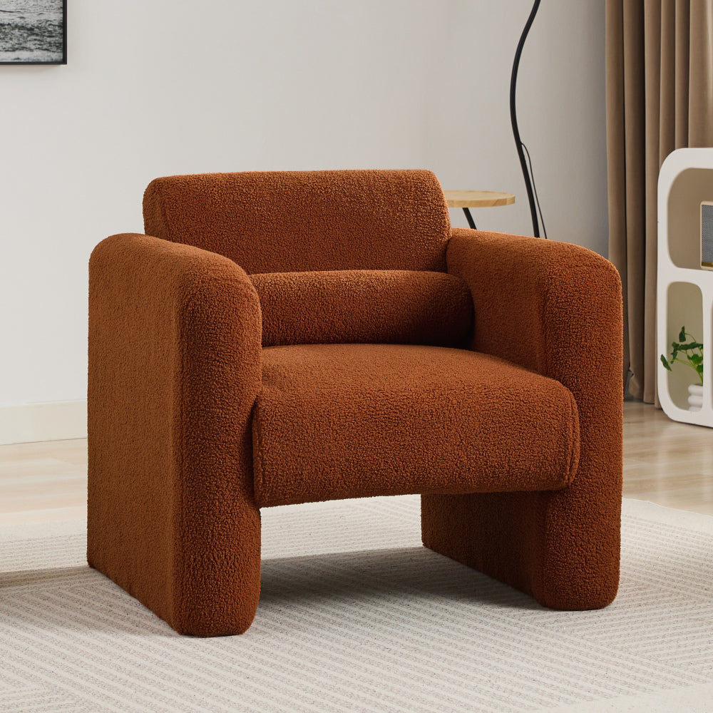Modern Accent Chair Lambskin Sherpa Fabric Upholstered Comfy Reading Arm Chair Soft Padded Armchair with Back and Pillow for Living Room Bedroom Reception Waiting Room Office, Cream