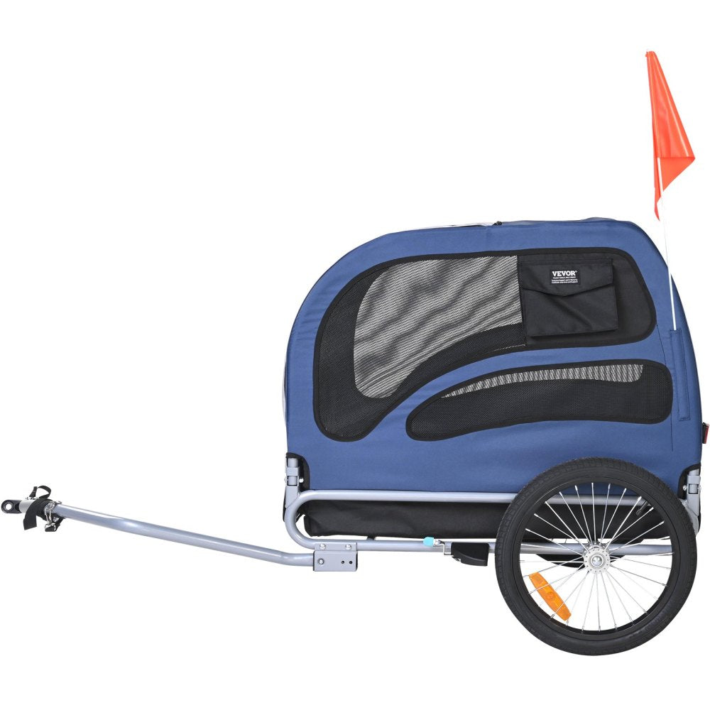 Dog Bike Trailer, Supports up to 100 lbs, Pet Cart Bicycle Carrier, Easy Folding Frame with Quick Release Wheels, Universal Bicycle Coupler, Reflectors, Flag, Collapsible to Store, Blue/Black
