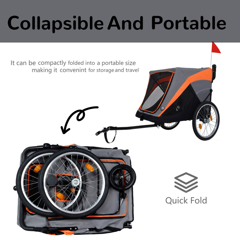 2-in-1 Bike Trailer & Push Cart for Pets - Detachable Bike Hitch & Push Handle Included - Quick Release Wheel, Internal Leash, Dual Cup Pockets and Underneath Storage Bag,  Holds Pets Up to 88 lbs