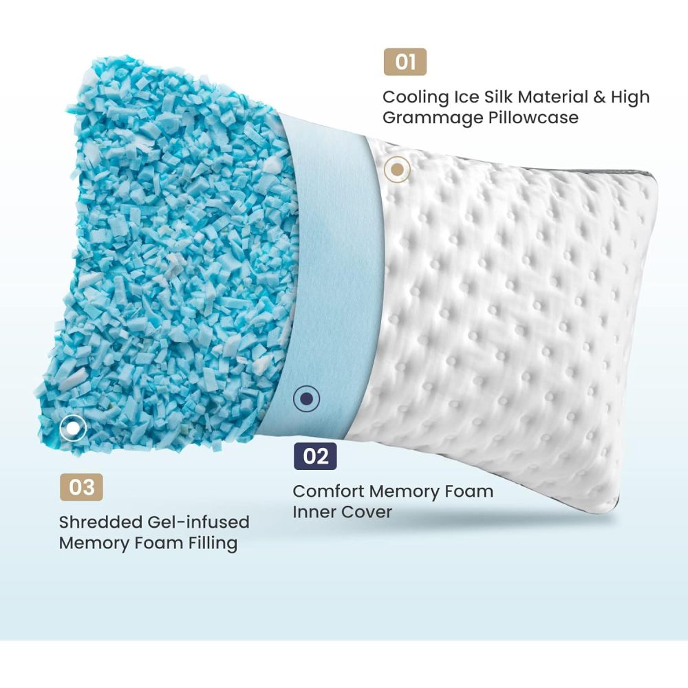 Cooling Pillow Queen Size 1 Pack, Cooling Gel Memory Foam Bed Pillow, Medium Firm Pillow for Sleeping, Cooling & Smooth Washable Cover, CertiPUR-US Certified