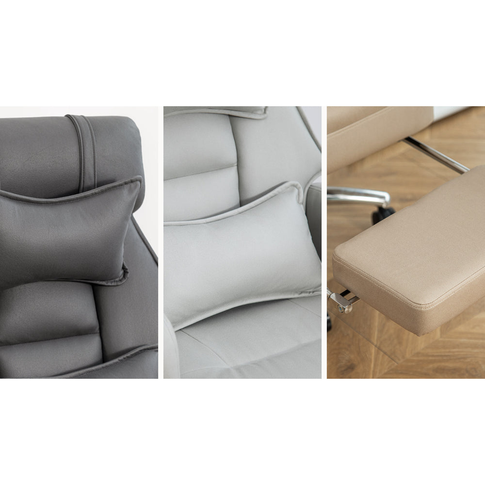 Swivel Ergonomic Office Chair, Technology Leather  High Back Office Chair with Lumbar Support Headrest, Sedentary Comfortable Boss Chair, 155° Reclining Computer Chair (Color : Grey)