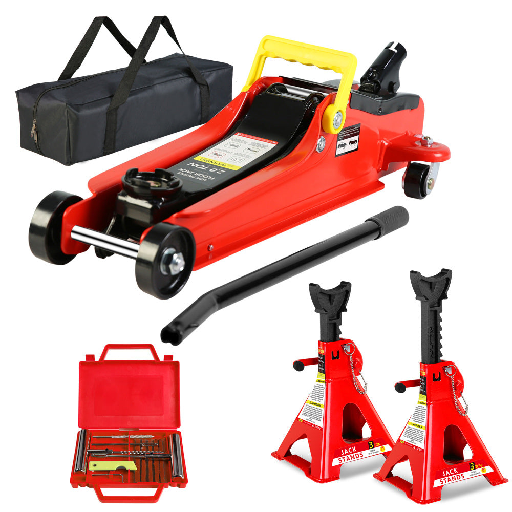Floor Jack, 2 Ton Low Profile Floor Jack, 3t jack stand Tire Repair Kit Heavy Duty Steel Racing Floor Jack with Single Piston Quick Lift Pump, Floor Jack Lifting Range 3.3"-15.2"