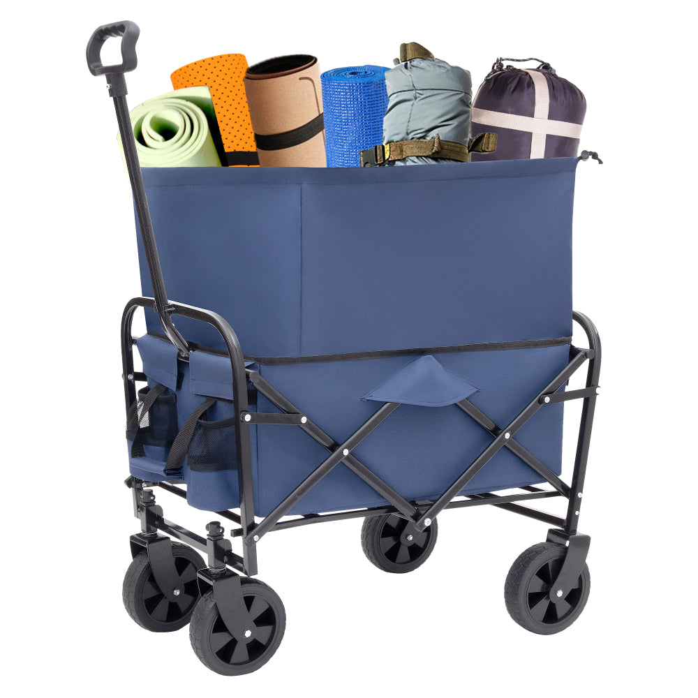 Minimeetall Extention Collapsible Foldable Wagon Cart with strapping system Beach Wagon Utility Cart Utility Wagon Grocery Cart for for Camping Shopping Sports Gardeing Fishing Supports 225lbs  blue