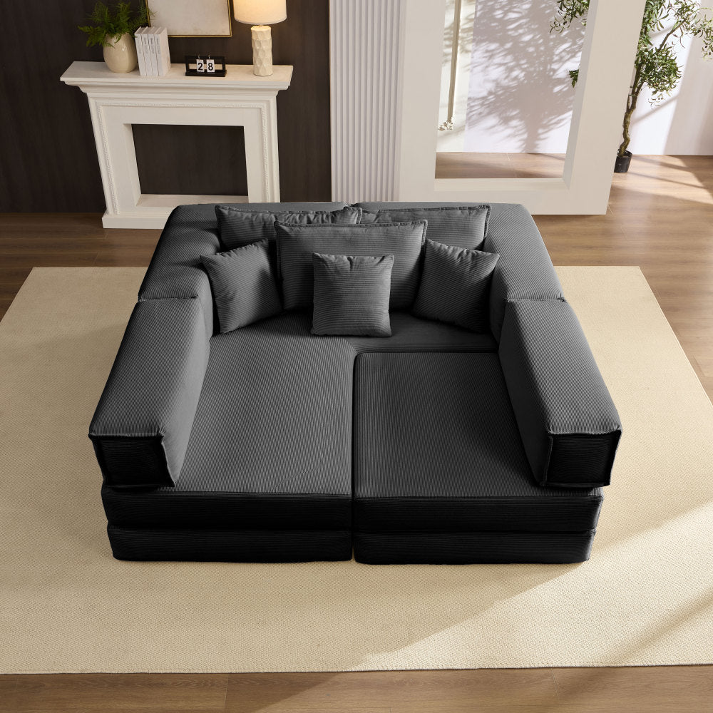 Oversized Upholstered Sectional Sofa Couch Set,Modular 118.2" L Shaped Floor Living Room Sofa Set With 6 Pillows,DIY Combination Sofa Couch for living rooms, apartments,bedrooms,Black