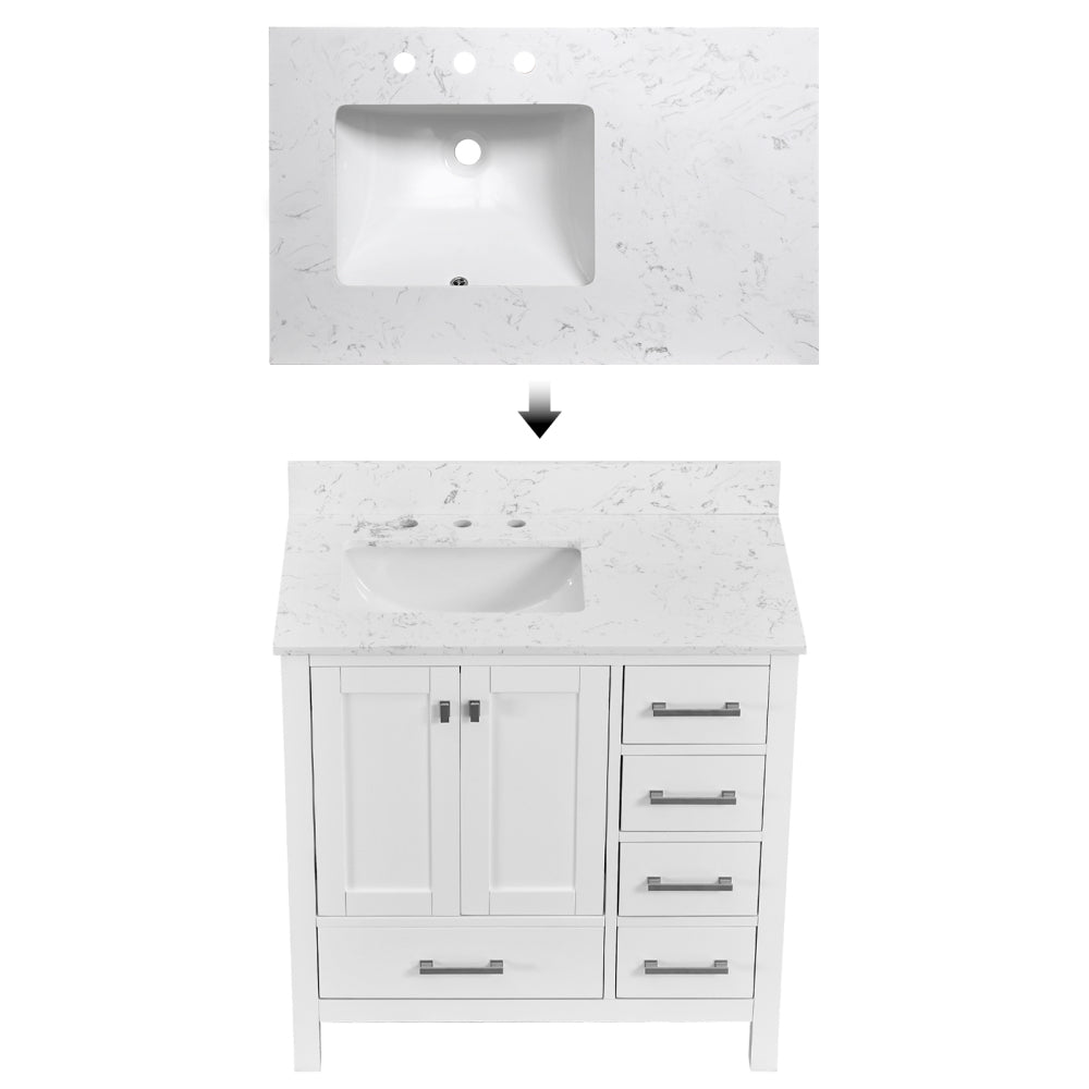 36'' Bathroom Vanity, Solid Wood Frame Bathroom Storage Cabinet, Freestanding Vanity Top with Basin